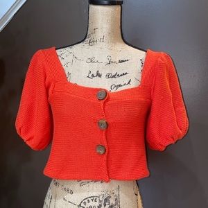 Free People puffsleeve crop sweater